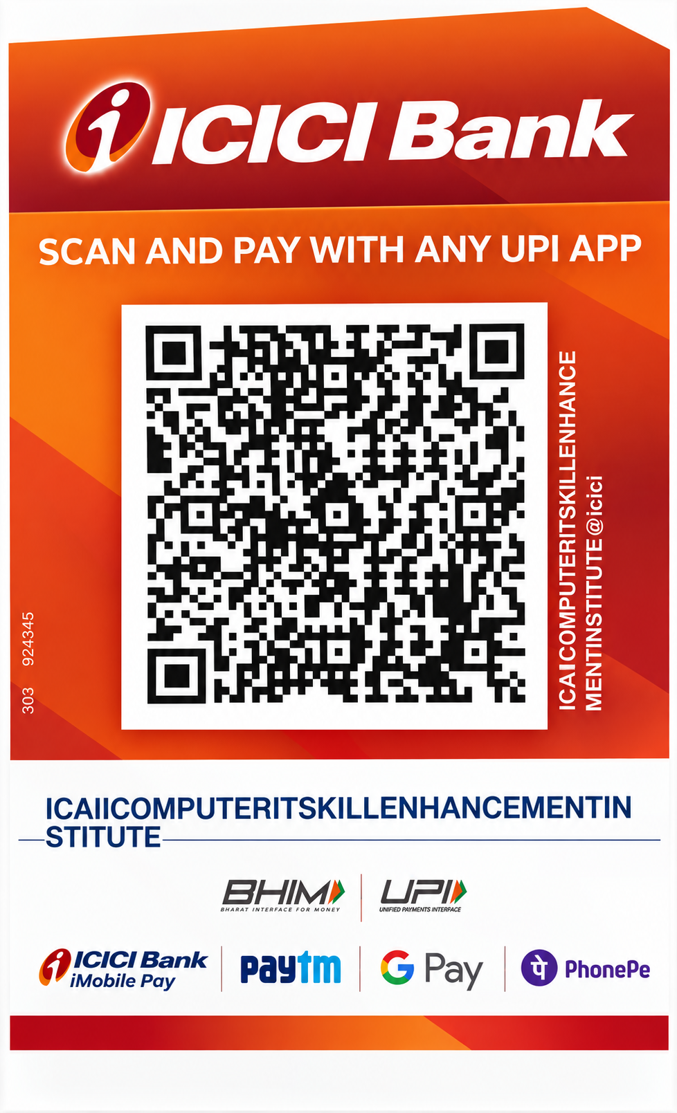 ICICI Bank UPI QR Code for ICAII Computer & IT Skill Enhancement Institute